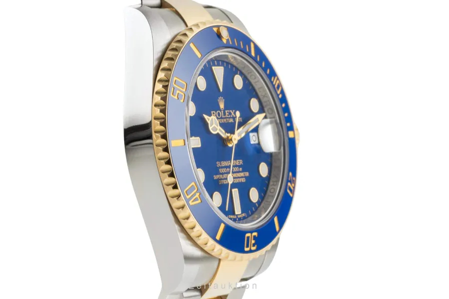 Luxury watch with blue dial.