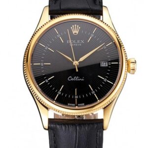 Rolex Cellini Alligator Strap 38mm Black Dial