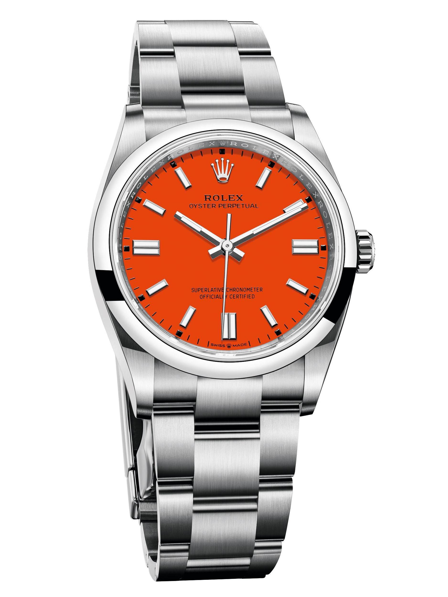 Rolex Oyster Perpetual - Luxury Watch Coral Red Dial 126000 36mm